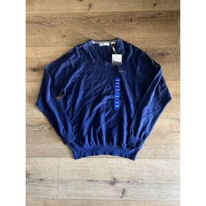 Greg Norman Mens Blue Knit V-neck Pullover Sweatshirt NWT Size Large